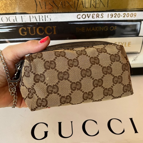 Gucci Handbags - GUCCI Canvas Monogram Pouch Wristlet Vintage